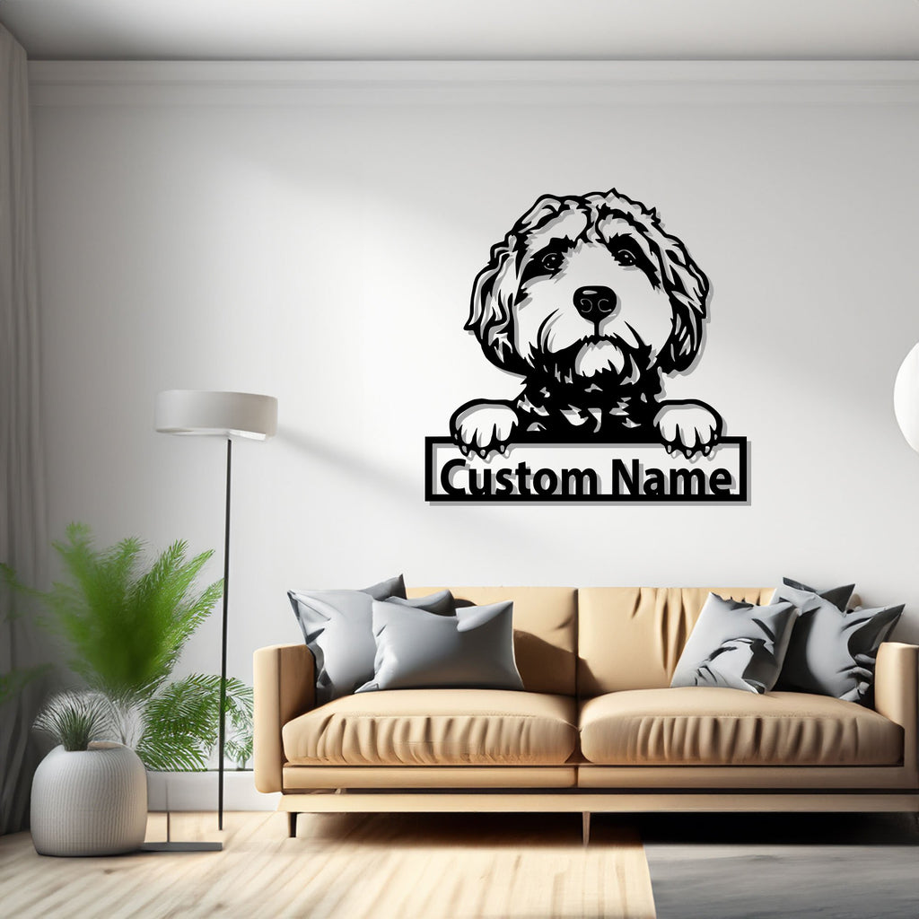 Custom Goldendoodle Metal Wall Art, Personalized Goldendoodle Name Sign Decoration For Dog Room, Goldendoodle Metal