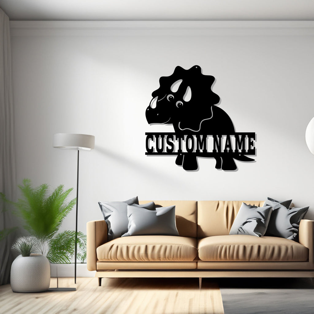 Custom Triceratops Dinosaur Metal Wall Art, Personalized  Dinosaur Name Sign Decoration For Room, Dinosaur Metal Decor