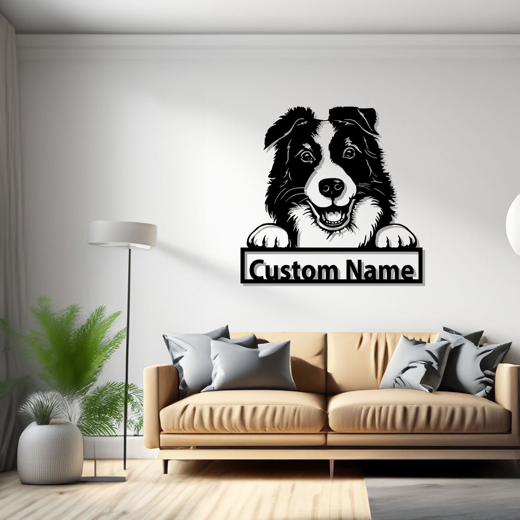 Custom Border Collie Metal Wall Art, Personalized Border Collie Name Sign Decoration For Dog Room, Border Collie Dog Decor