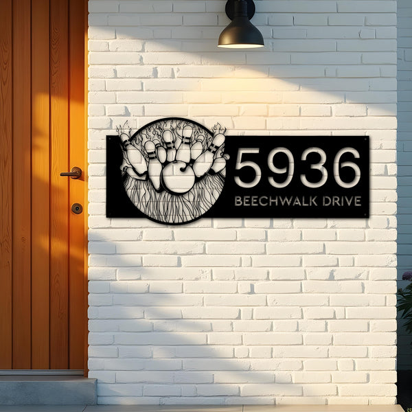 Custom Metal Bowling Metal Address Sign, House number, Outdoor Number Signage, Yard Sign Address Plate002