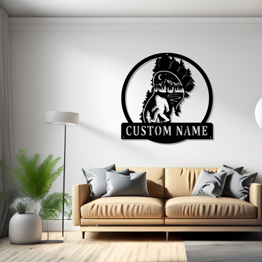 Custom Bigfoot Wild Monster Metal Wall Art, Personalized Bigfoot Name Sign Decoration For Room, Bigfoot Metal