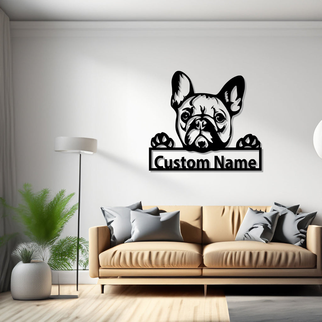 Custom French Bulldog Metal Wall Art, Personalized French Bulldog Name Sign Decoration For Dog Room, French Bulldog