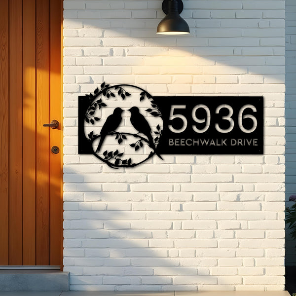 Custom Metal Bird couple Metal Address Sign, House number, Outdoor Number Signage, Yard Sign Address Plate002