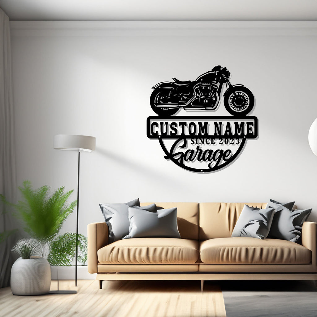 Personalized Motorcycle Garage Name Metal Sign, Custom Biker Name Laser Cut Metal Wall Art Plaque Home Decor For Your Garage - 1536268882