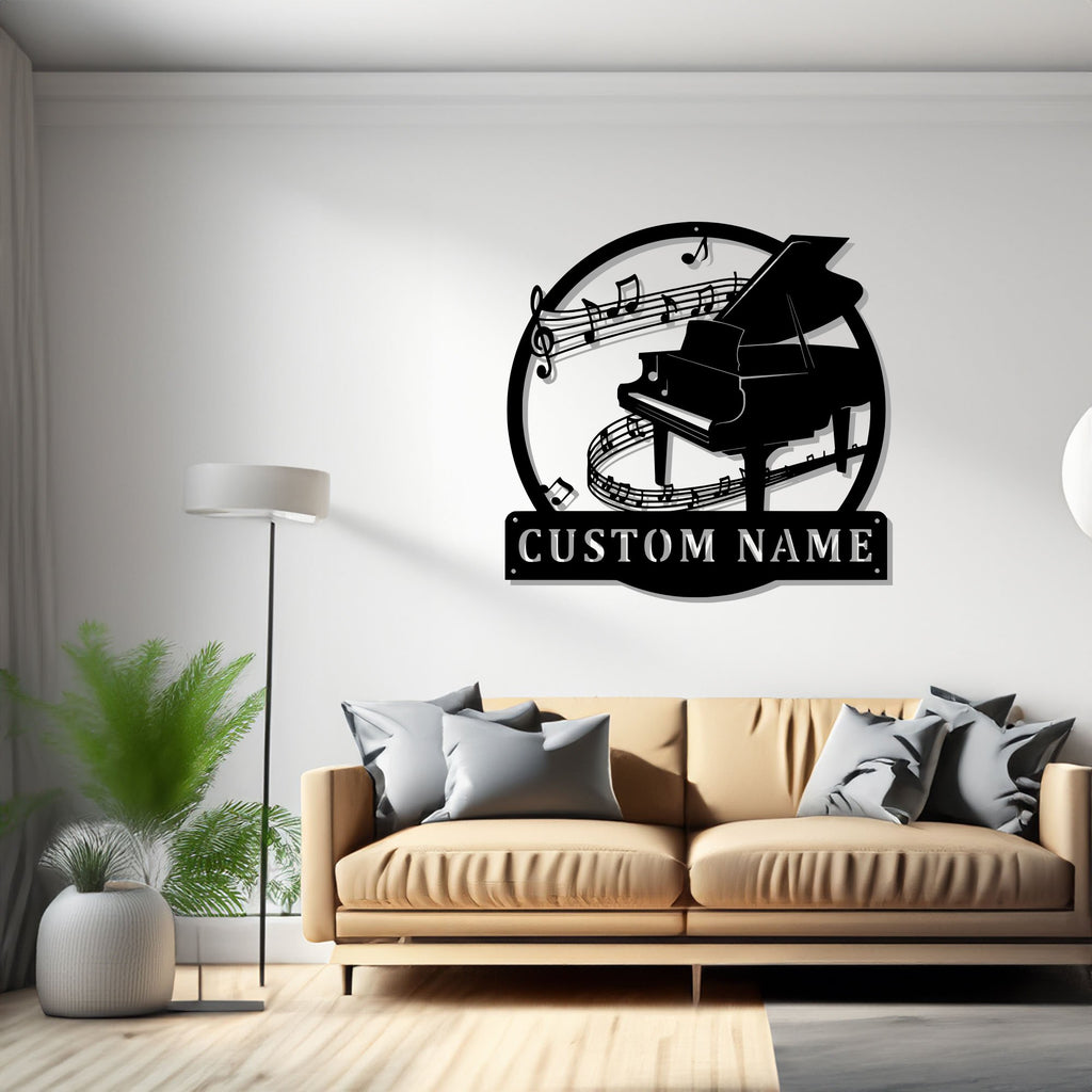 Custom Piano Musical instrument Metal Wall Art, Personalized Pianist Name Sign Decoration For Room, Piano Metal Home Decor