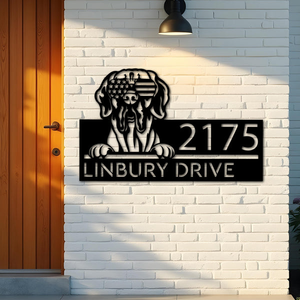Custom Metal Great Dane dog US flag glasses Metal Address Sign House number Hanging Address Plaque Yard Sign Outdoor decor