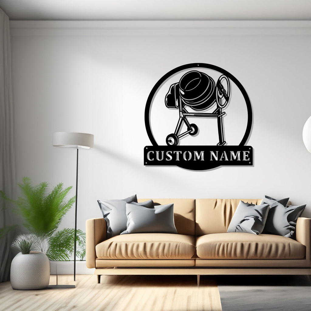 Custom Cement Mixer Portable Metal Wall Art, Personalized Cement Mixer Portable Name Sign Decoration For Room, Cement Mixer Metal Home Decor