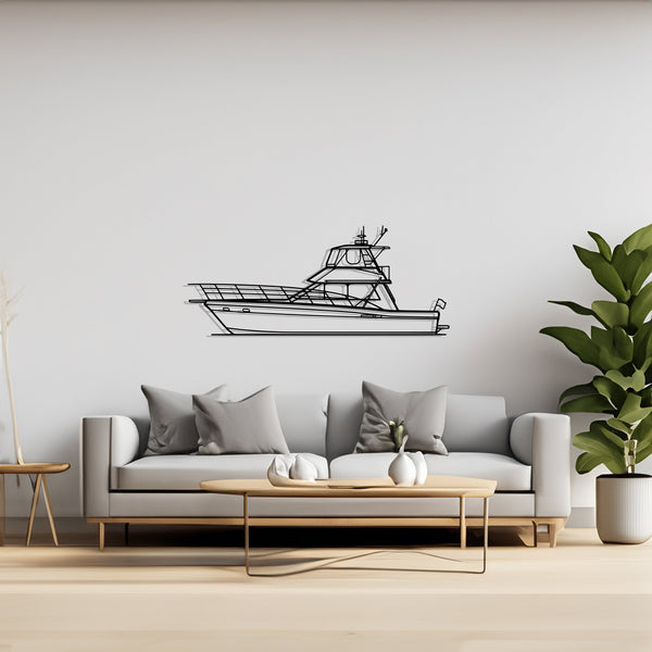 44 Flybridge Sailboat, Yacht, Speedboat, Silhouette Metal Wall Art