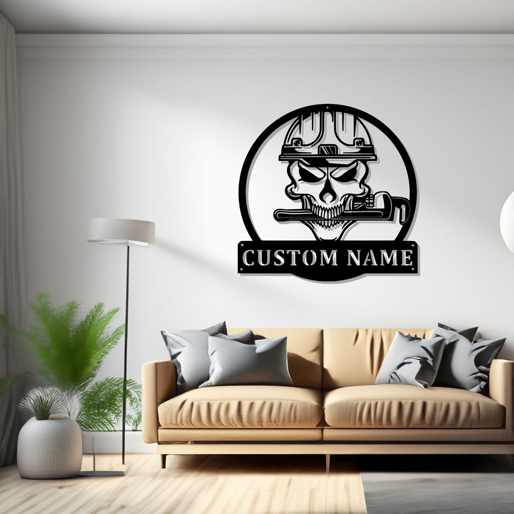 Custom Skull Plumber Metal Wall Art, Personalized Plumber Name Sign Decoration For Room, Plumbing Metal Home Decor, Plumber