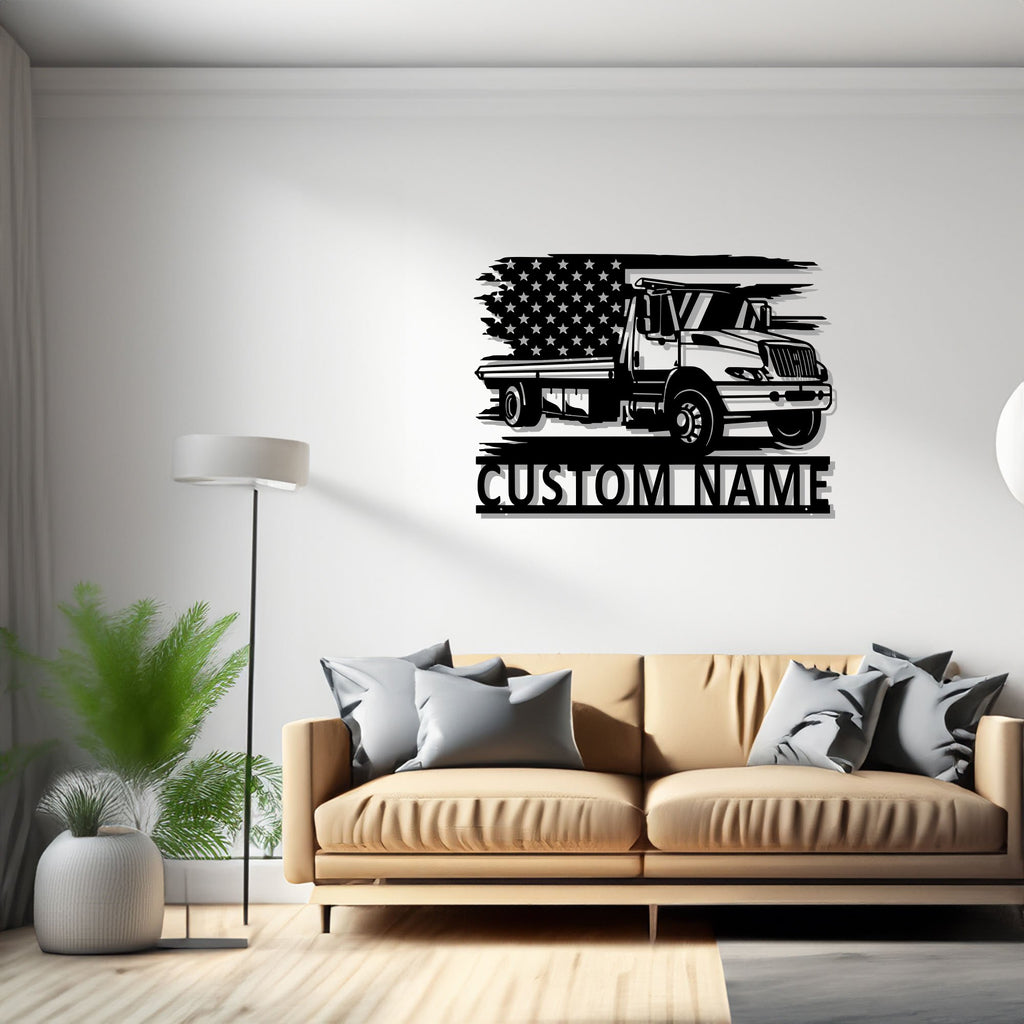 Custom US Tow Truck Metal Wall Art, Personalized Tow Trucker Name Sign Decoration For Room, Tow Truck Metal Decor