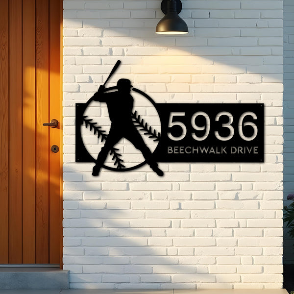 Custom Metal Baseball player Sport Metal Address Sign, House number, Outdoor Number Signage, Yard Sign Address Plate002