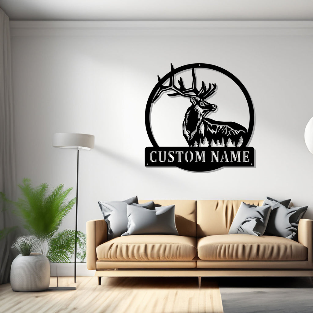 Custom Elk Metal Wall Art, Personalized Elk Deer Name Sign Decoration For Room, Elk Metal, Custom Elk Name Sign - 1526247637