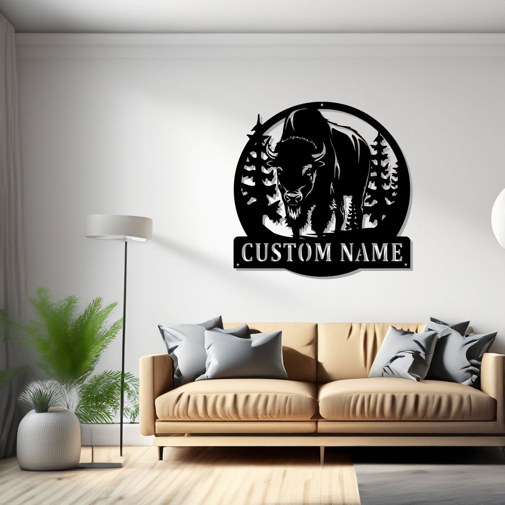 Custom Bison Metal Wall Art, Personalized Bison Name Sign Decoration For Room, Bison Metal, Custom Bison Name Sign - 1526244887