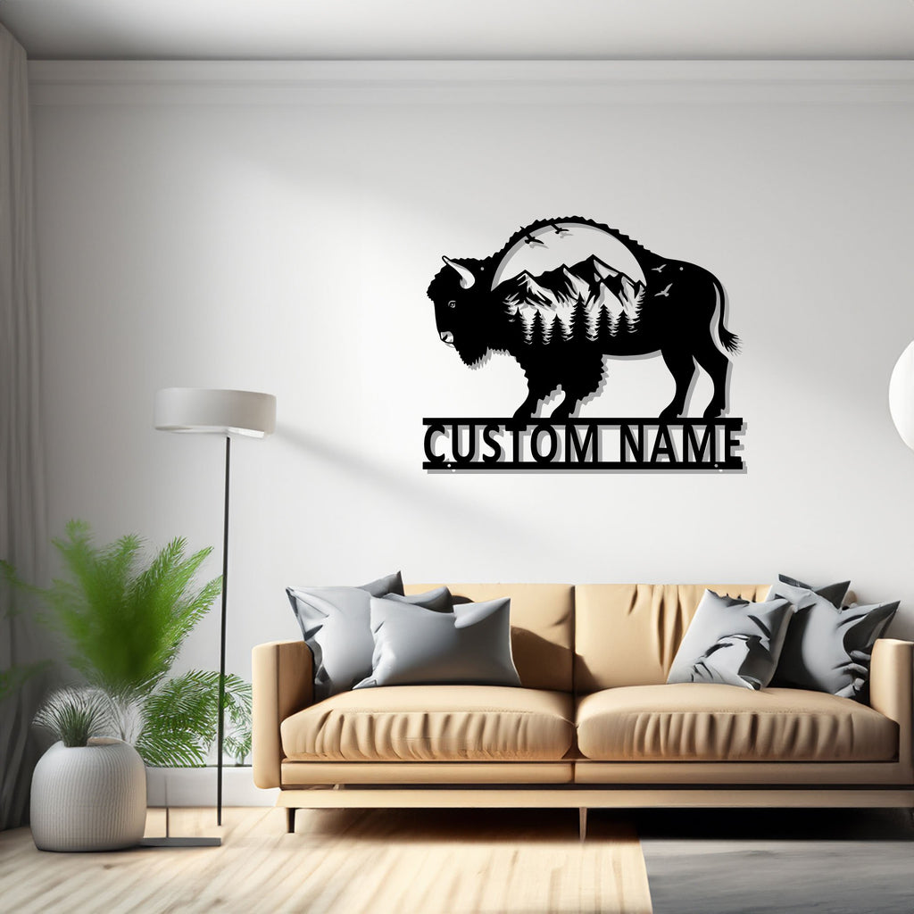 Custom American Bison Metal Wall Art, Personalized Bison Name Sign Decoration For Room, Bison Metal, Custom Bison