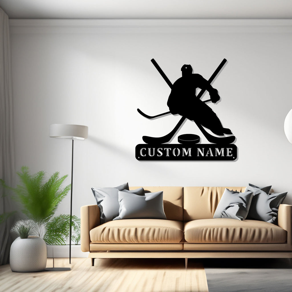 Custom Hockey Metal Wall Art, Personalized Hockey Player Name Sign Decoration For Room, Hockey Player Metal