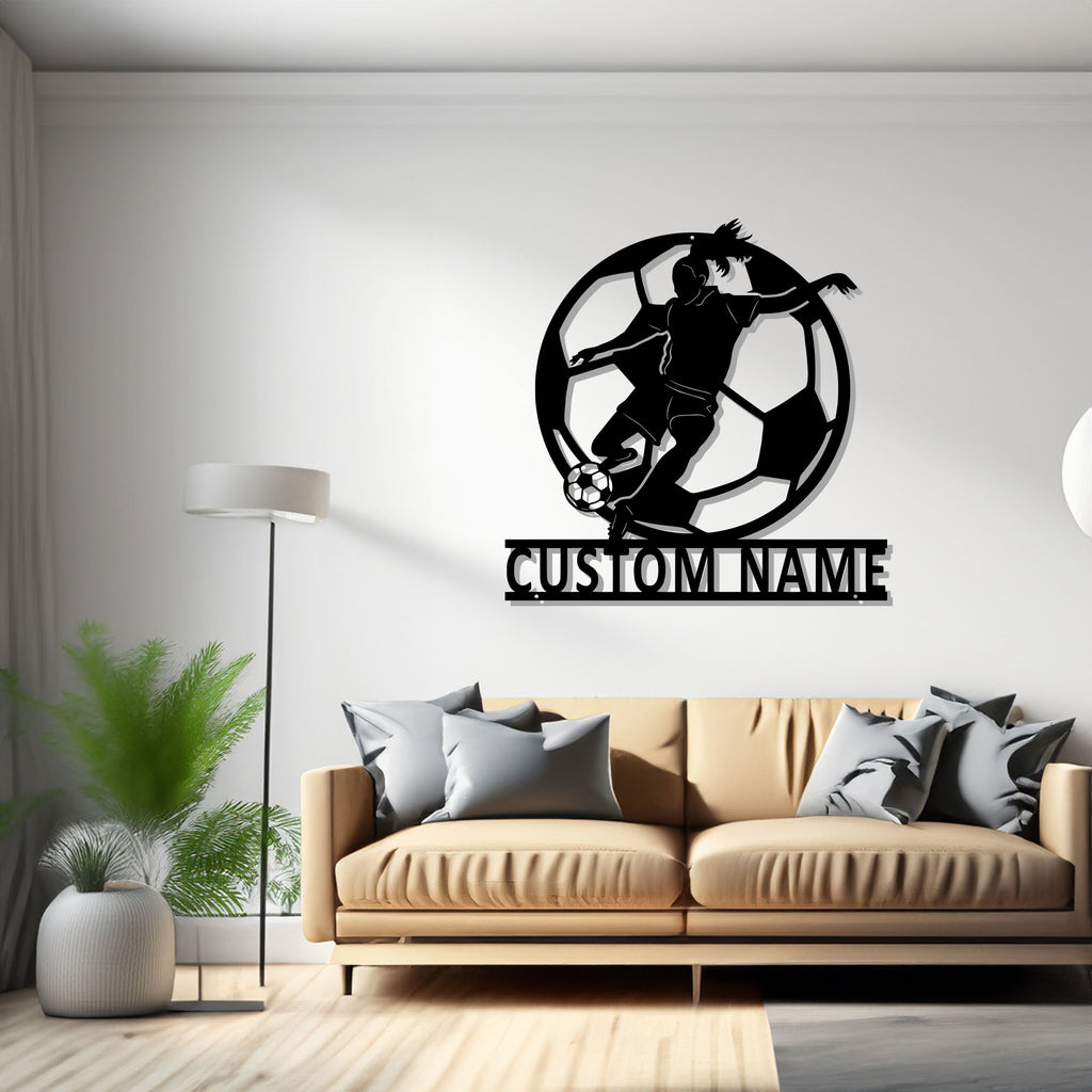 Custom Soccer Metal Wall Art, Personalized Soccer Player Name Sign Decoration For Room, Female Soccer Player Metal Decor - 1513861177