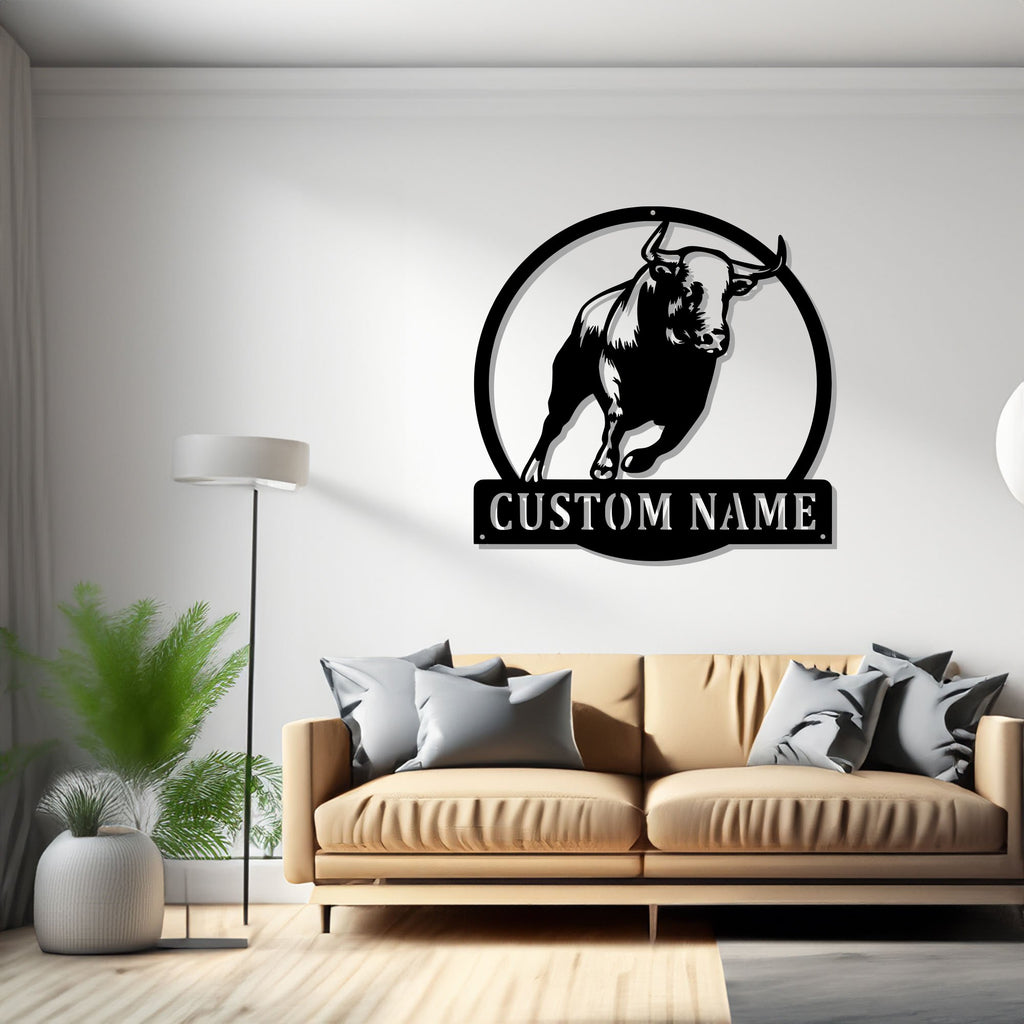 Custom Bull Metal Wall Art, Personalized Bull Name Sign Decoration For Room, Bull Metal, Custom Bull Name Sign - 1531679071