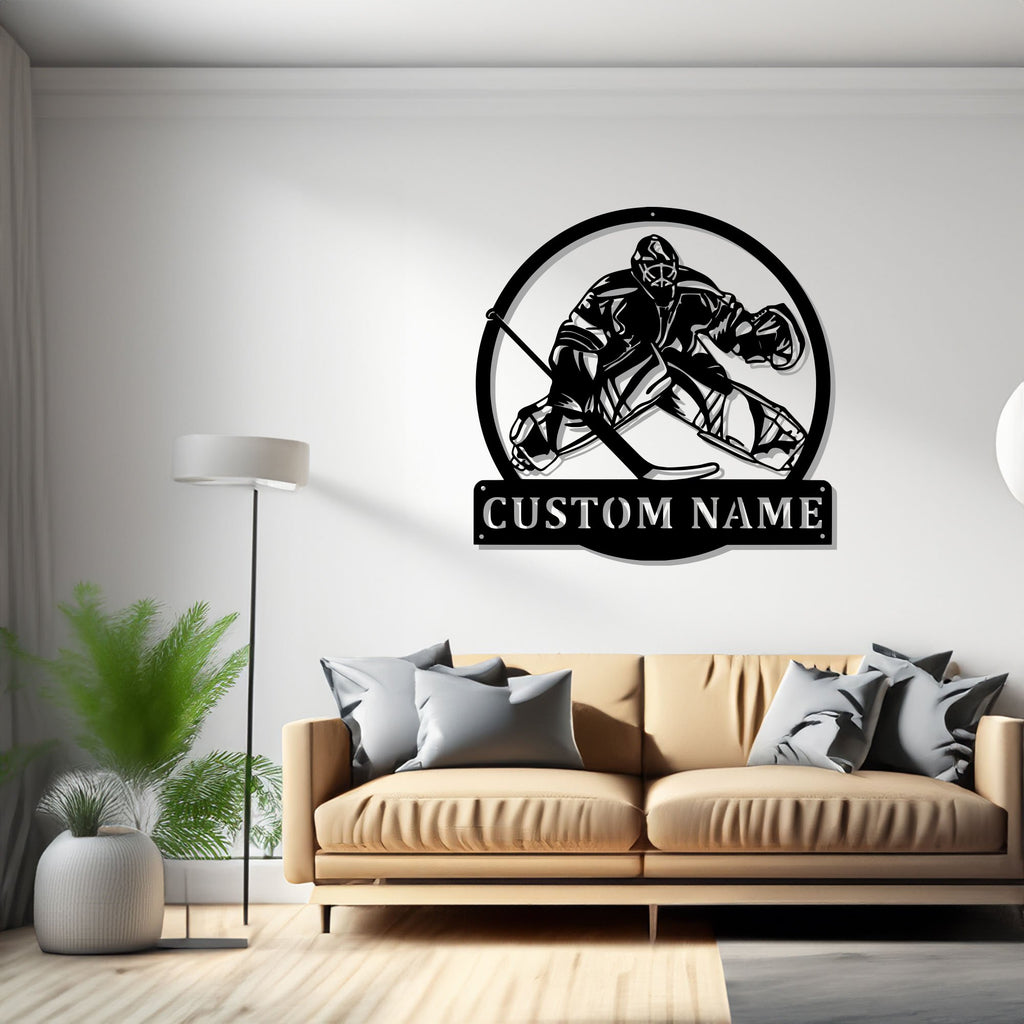 Custom Hockey Goalie Metal Wall Art, Personalized Hockey Goalie Name Sign Decoration For Room, Hockey Goalie Metal Home Decor