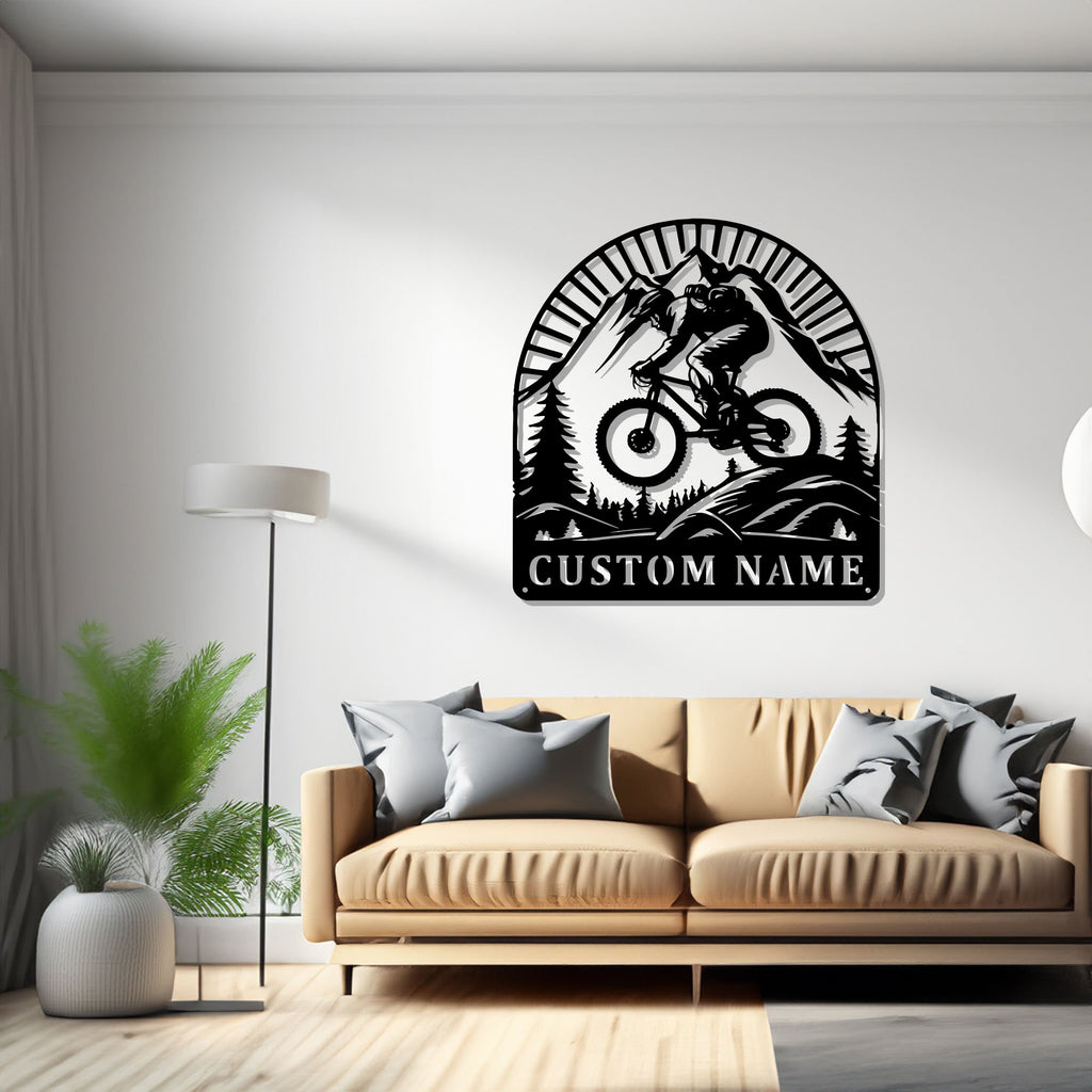 Custom Mountain Bike Metal Wall Art, Personalized Mountain Biker Name Sign Decoration For Room, Mountain Bike Metal Decor