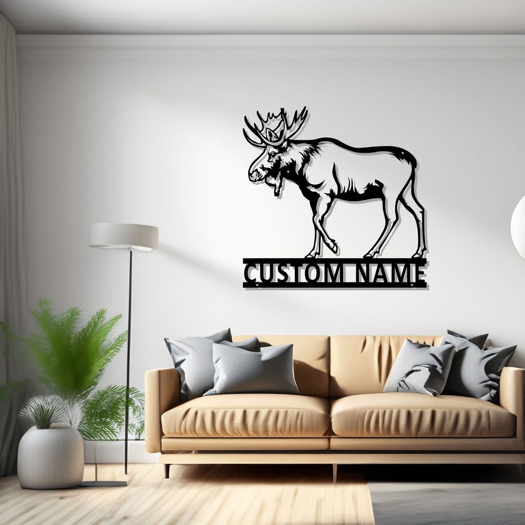 Custom Moose Metal Wall Art, Personalized Moose Hunter Name Sign Decoration For Room, Moose Metal Decor, Custom Moose - 1508762802