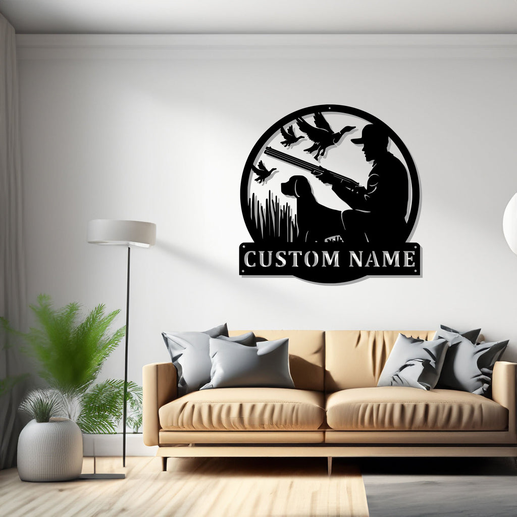 Custom Hunting Dog Metal Wall Art, Personalized Dog Hunter Name Sign Decoration For Room, Hunting Dog Metal Home Decor