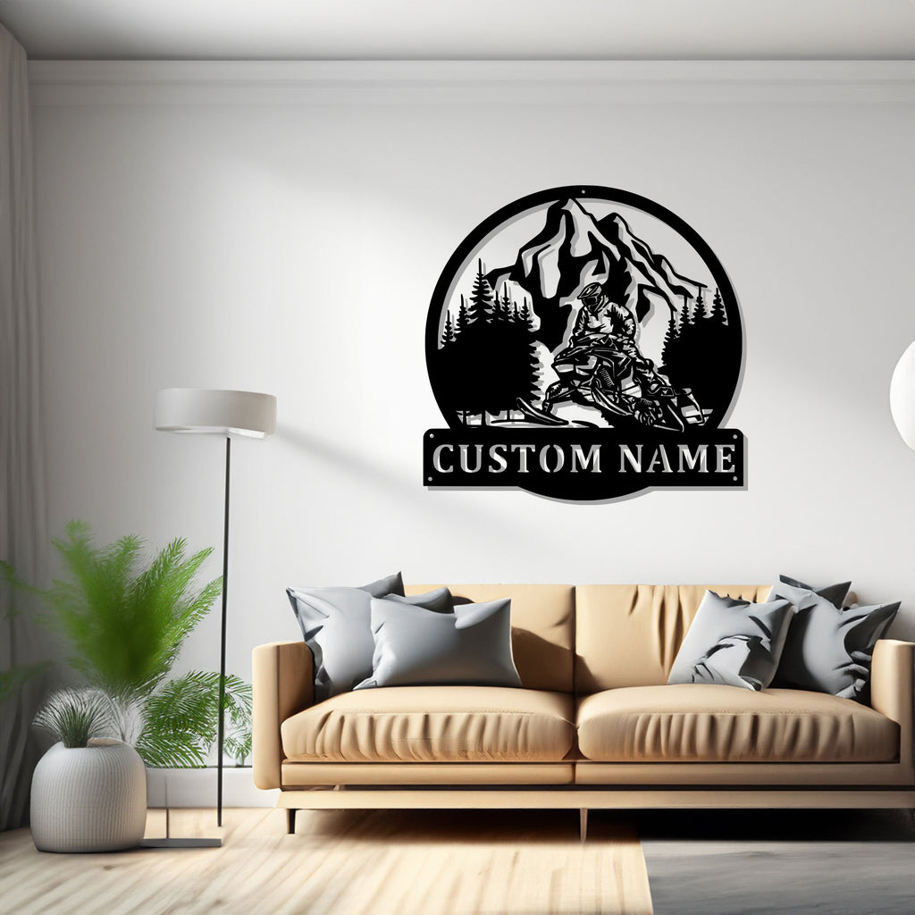 Custom Snowmobile Jump Metal Wall Art, Personalized Snowmobiler Name Sign Decoration For Room, Snowmobile Metal Home Decor