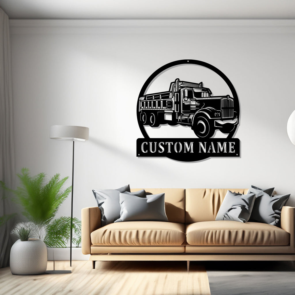 Custom Dump Truck Metal Wall Art, Personalized Dump Trucker Name Sign Decoration For Room, Dump Truck Metal - 1516995543