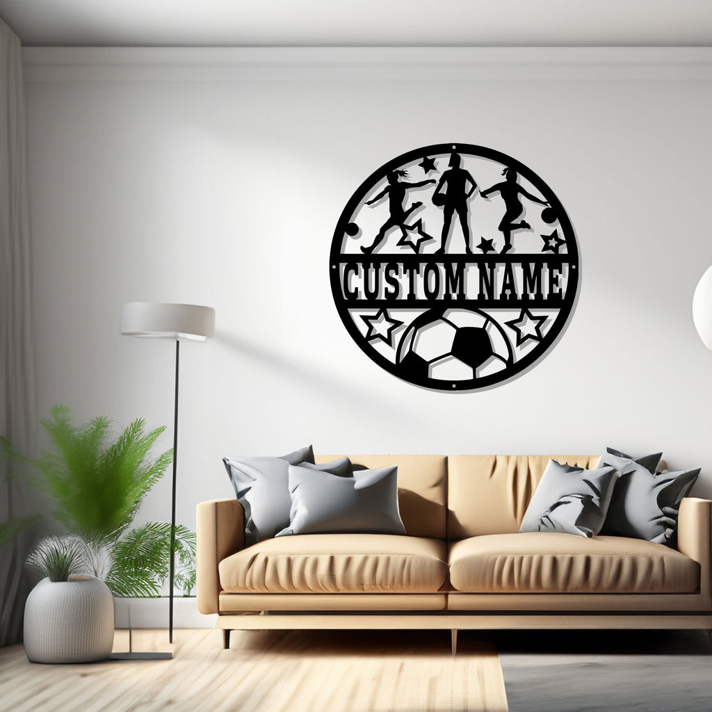 Custom Soccer Female Metal Wall Art, Personalized Soccer player Name Sign Decoration For Room, Soccer Metal Decor