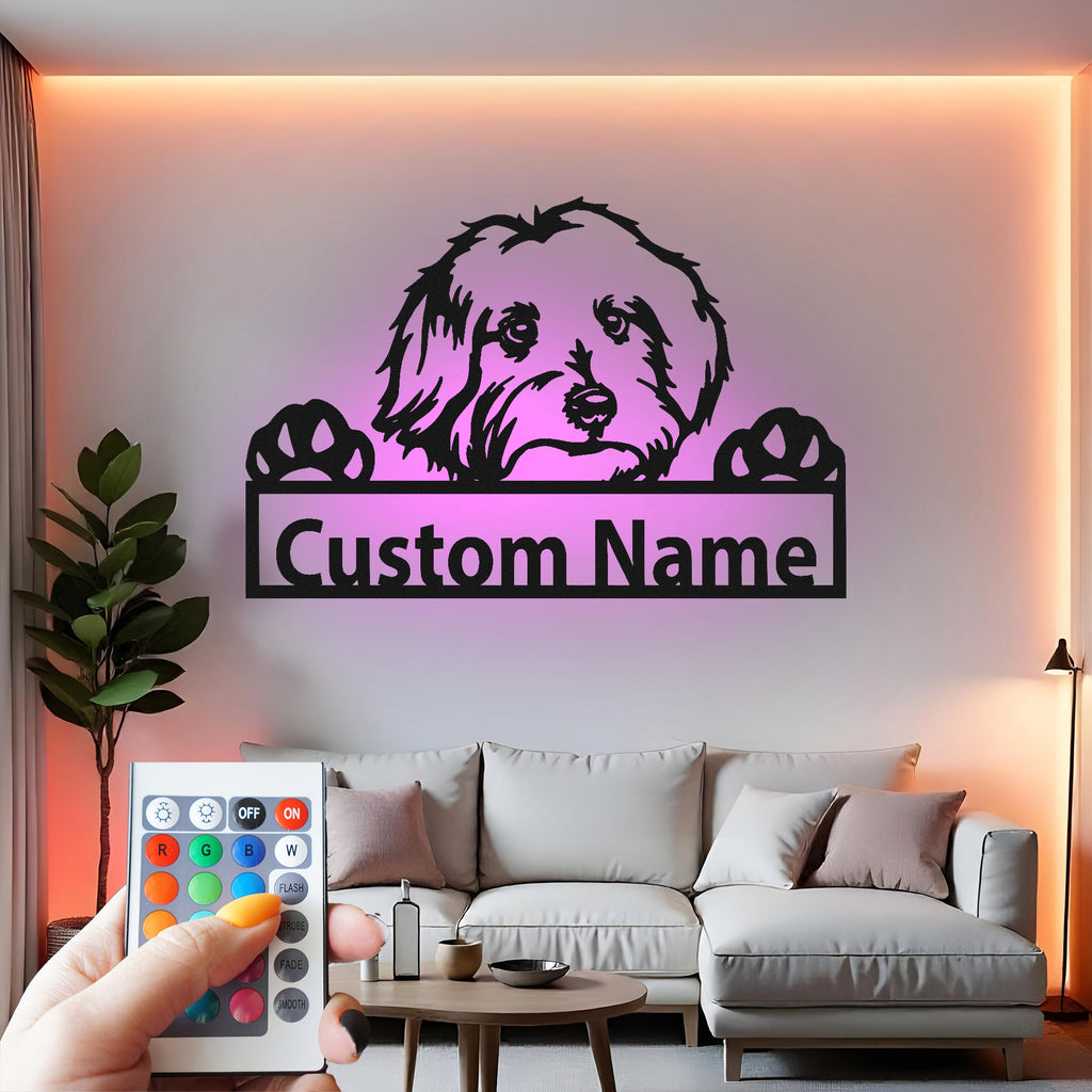 Custom Dog Metal Wall Art With Led Light , Personalized Puppy Name Decor, Pet Lover Gift, Dog Mom Home Living Room Accent