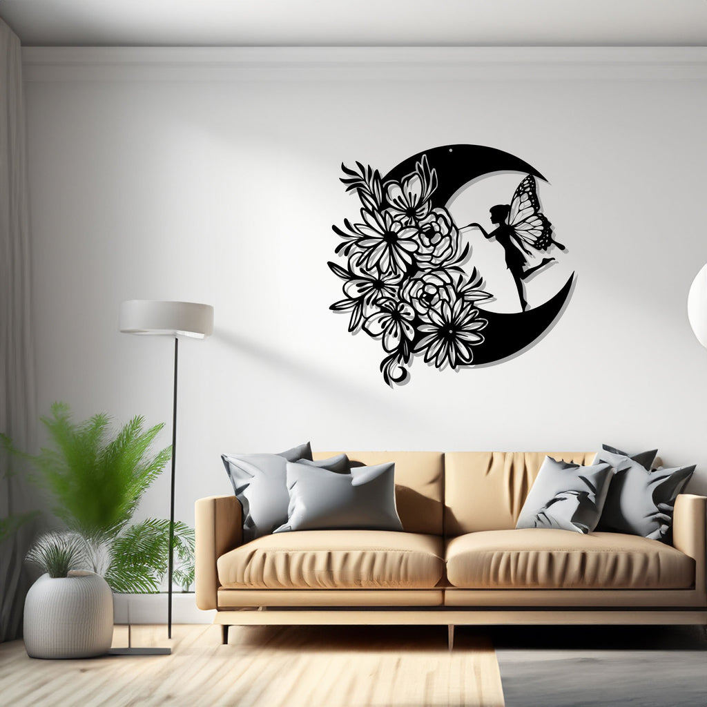 Floral Moon Fairy Metal Wall Art, Moon Fairy Metal Sign Decoration For Living Room, Moon Fairy Metal Decor, Moon Fairy