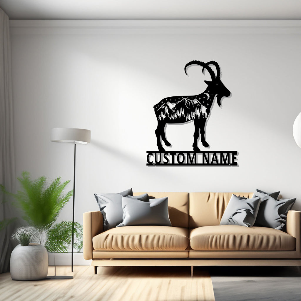 Custom Mountain Goat Metal Wall Art, Personalized Goat Hunter Name Sign Decoration For Room, Mountain Goat Metal Decor