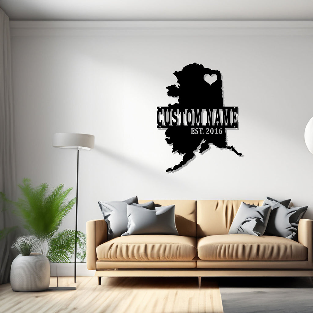 Custom Alaska Map Metal Wall Art, Personalized Alaska State Name Sign Decoration For Room, Born In Alaska Metal