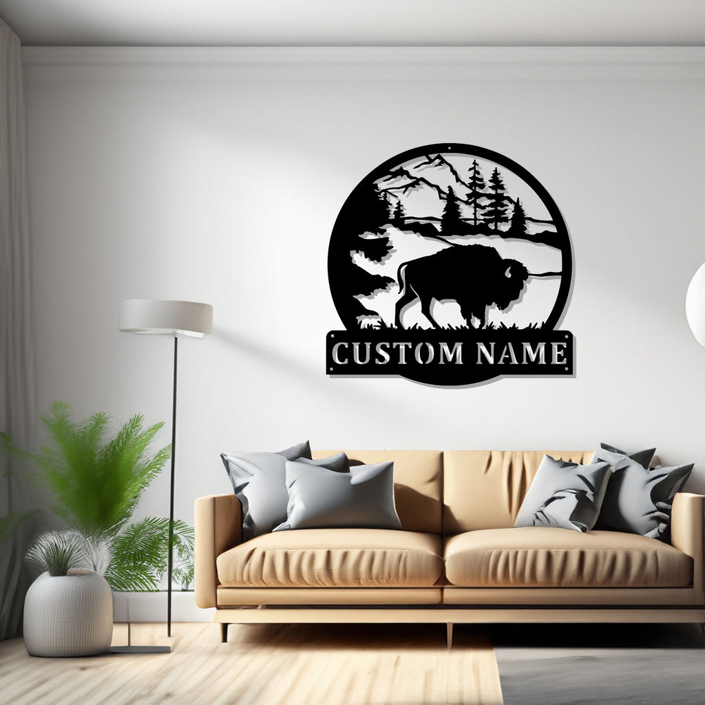 Custom American Bison Metal Wall Art, Personalized Bison Name Sign Decoration For Room, American Bison Home Decor, Custom American Bison