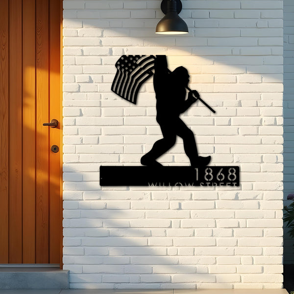 Custom Metal Bigfoot Sasquatch With US Flag Metal Address Sign Custom Hanging Address Plaque Yard Sign Outdoor Sign