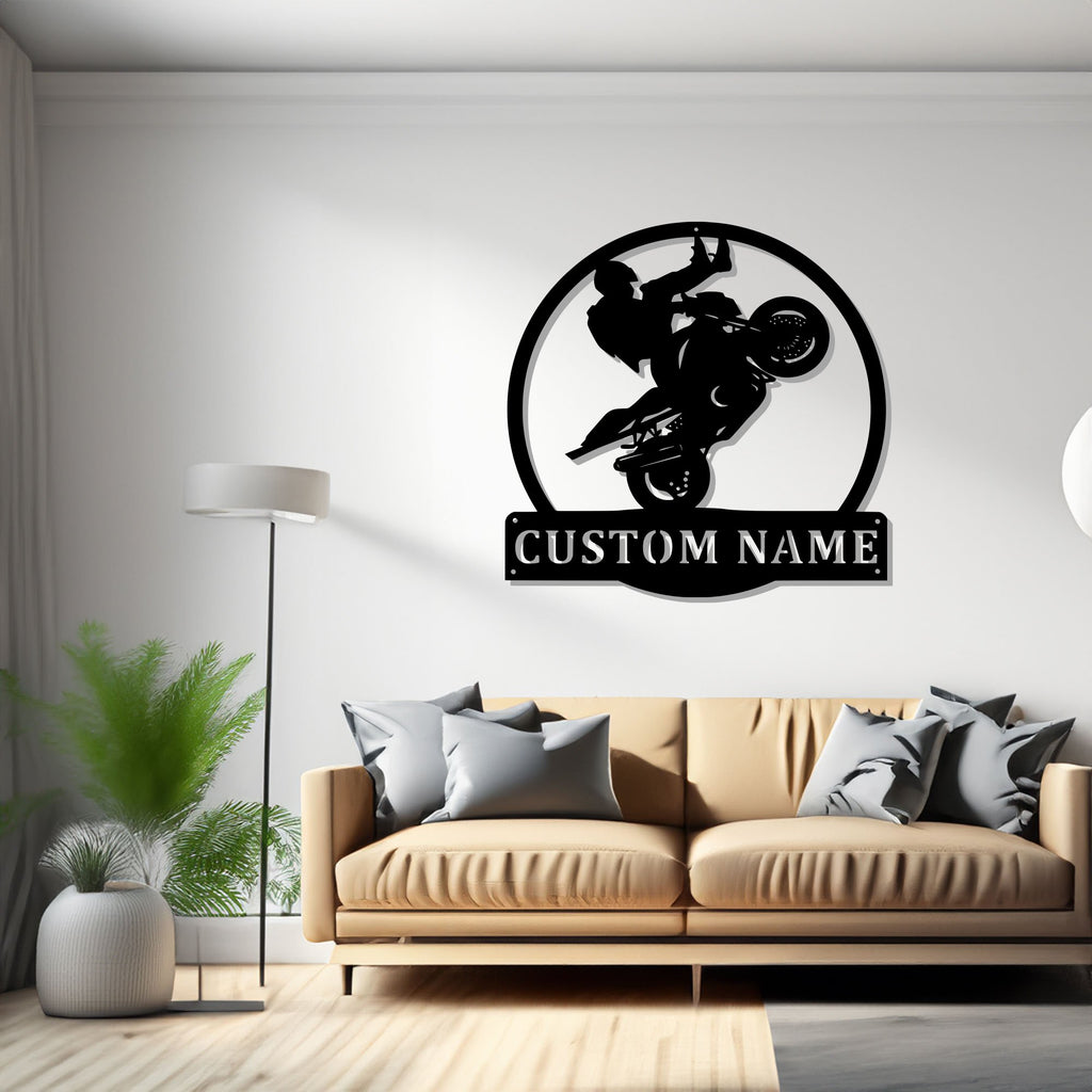 Custom Motocross Motorcycle Metal Wall Art, Personalized Biker Name Sign Decoration For Room, Motorcycle Metal Home Decor