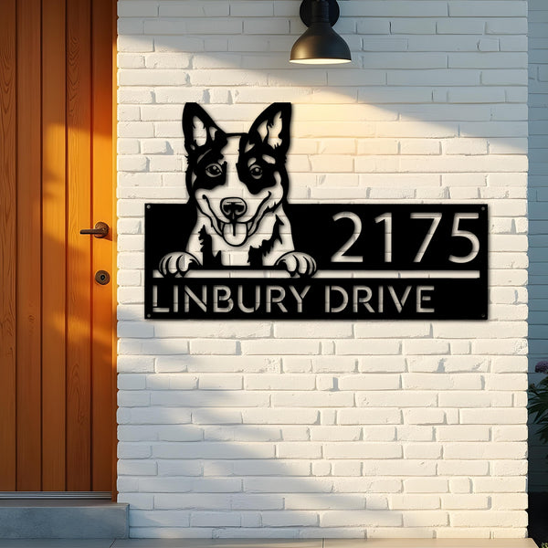 Custom Metal Blue heeler dog cute puppy Metal Address Sign House number Hanging Address Plaque Yard Sign Outdoor decor