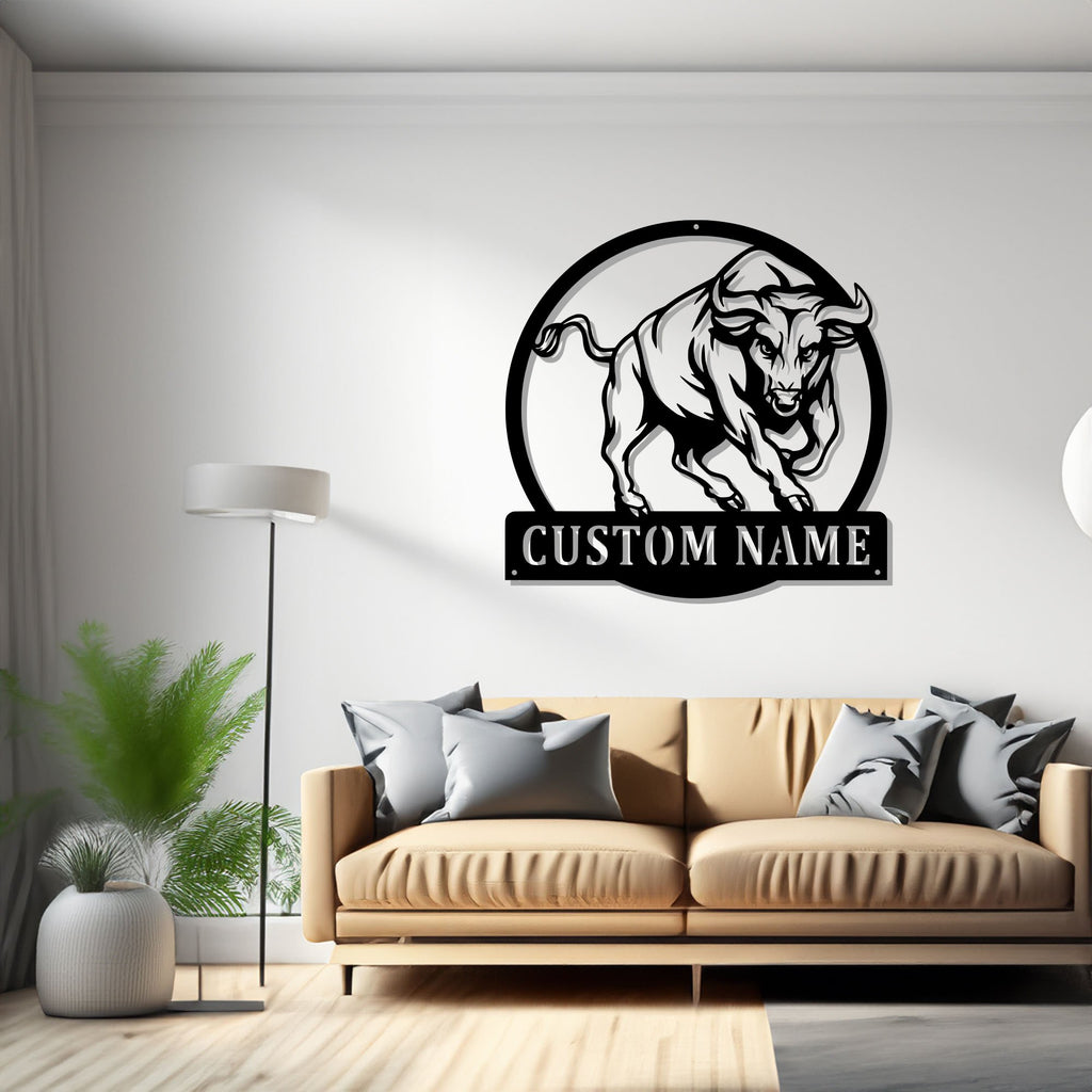 Custom Bull Metal Wall Art, Personalized Bull Name Sign Decoration For Room, Bull Metal, Custom Bull Name Sign - 1517504596