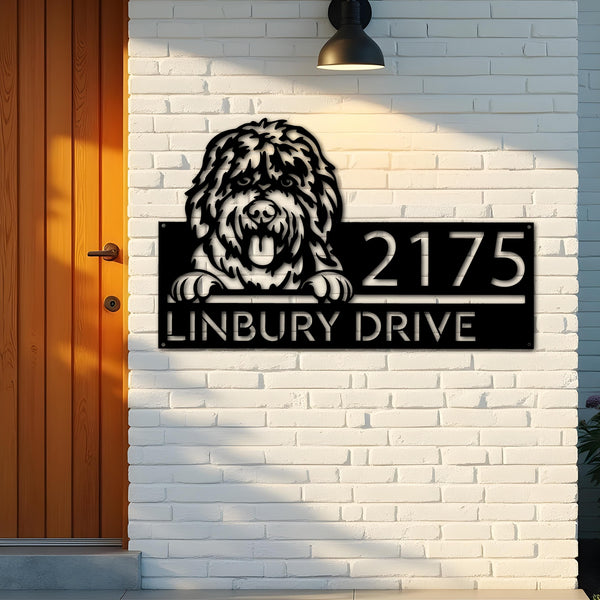 Custom Metal Bobtail dog cute puppy Metal Address Sign House number Hanging Address Plaque Yard Sign Outdoor decor