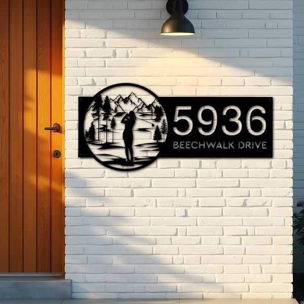 Custom Metal Golf club Golfer Girl Metal Address Sign, House number, Outdoor Number Signage, Yard Sign Address Plate