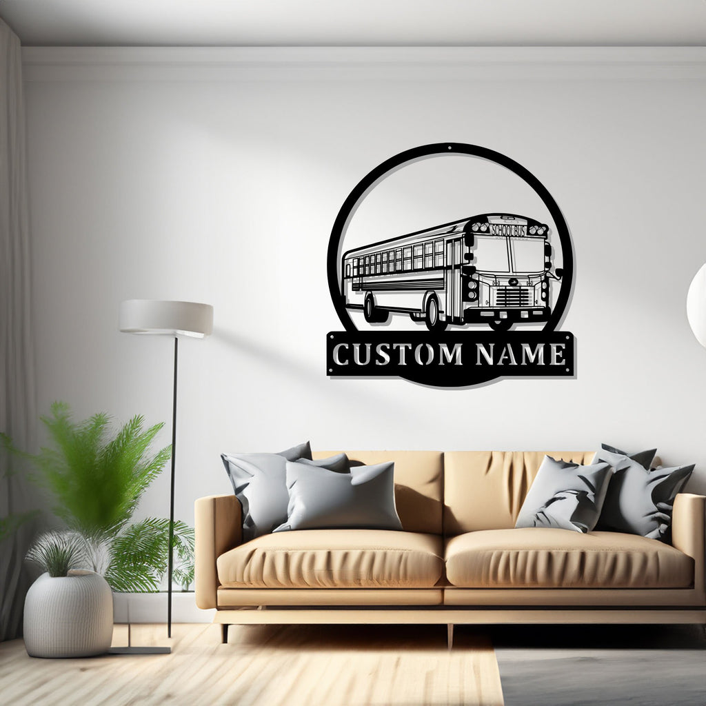 Custom School Bus Metal Wall Art, Personalized Bus Driver Name Sign Decoration For Room, School Bus Metal Decor