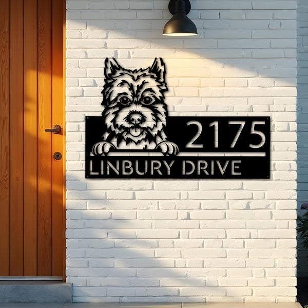 Custom Metal Cairn Terrier dog cute puppy Metal Address Sign House number Hanging Address Plaque Yard Sign Outdoor decor