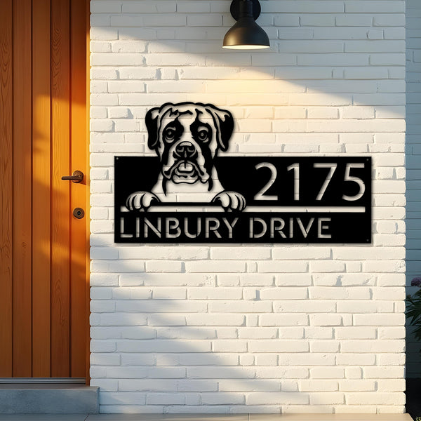 Custom Metal Boxer dog cute puppy Metal Address Sign House number Hanging Address Plaque Yard Sign Outdoor decor