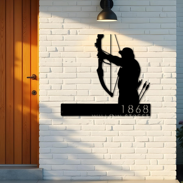 Custom Metal Bow hunting Bowhunter Archer Metal Address Sign Custom Hanging Address Plaque Yard Sign Outdoor Sign