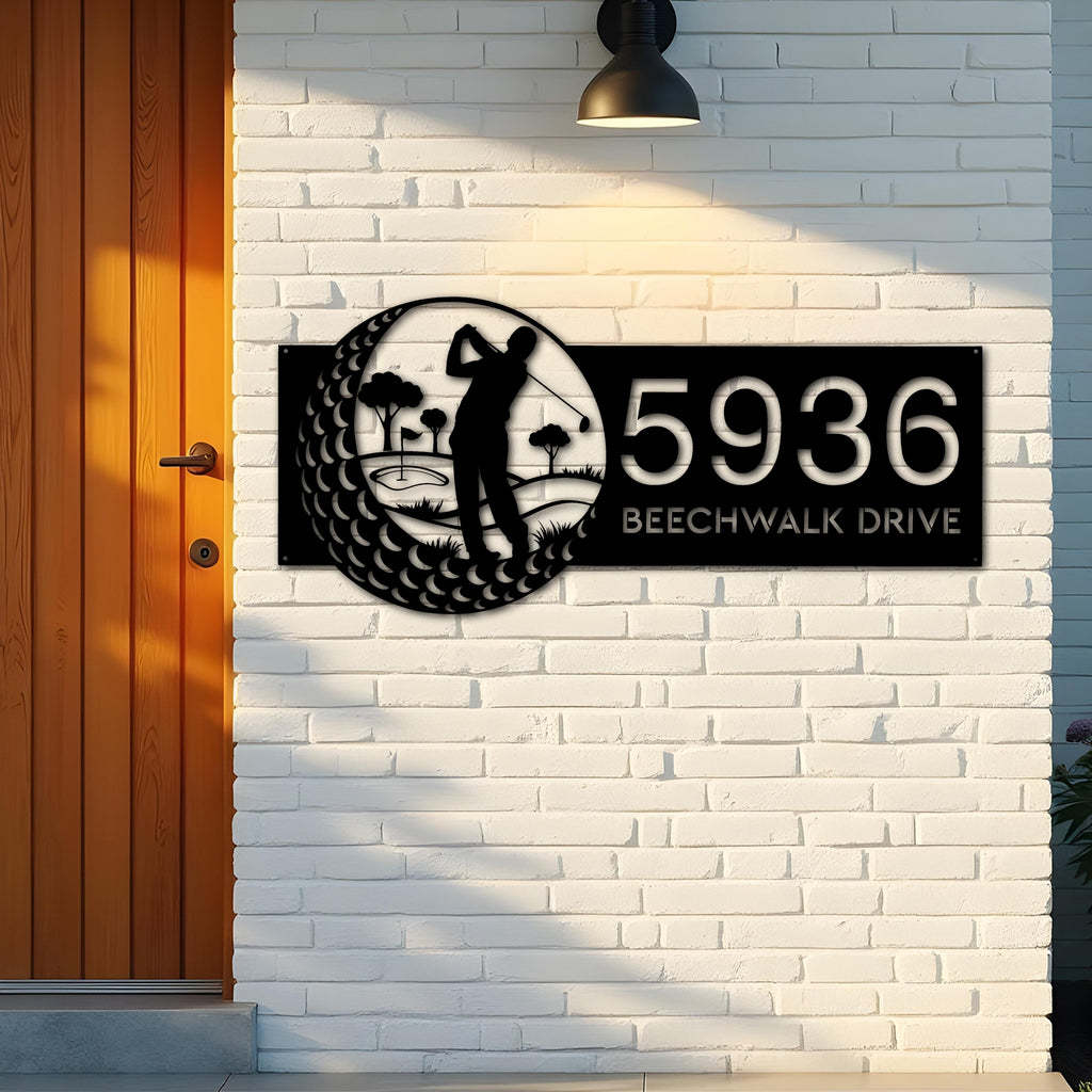 Custom Metal Golfer Golf Club Metal Address Sign, House number, Outdoor Number Signage, Yard Sign Address Plate