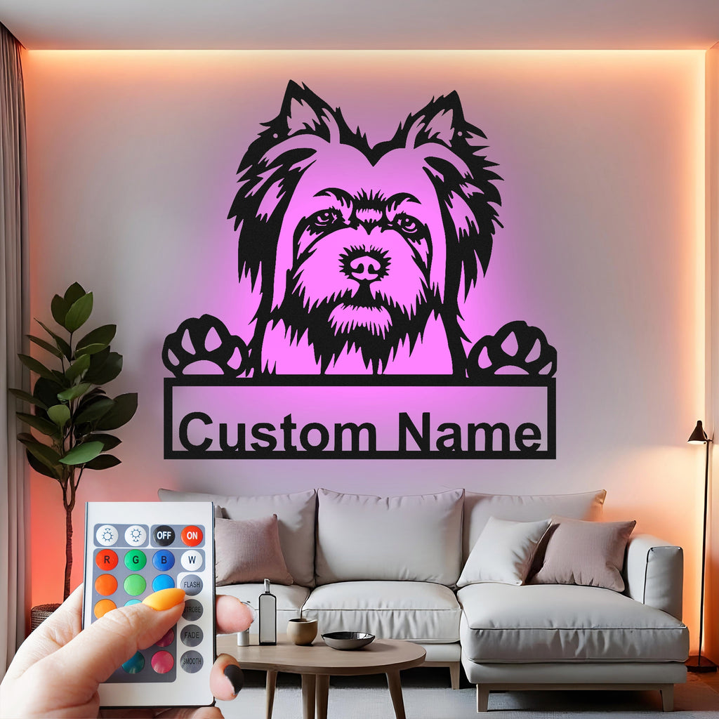 Custom Dog Metal Wall Art With Led Light , Personalized Puppy Decor, Pet Lover Gift, Dog Mom Home Decoration, Entryway Wall Hanging