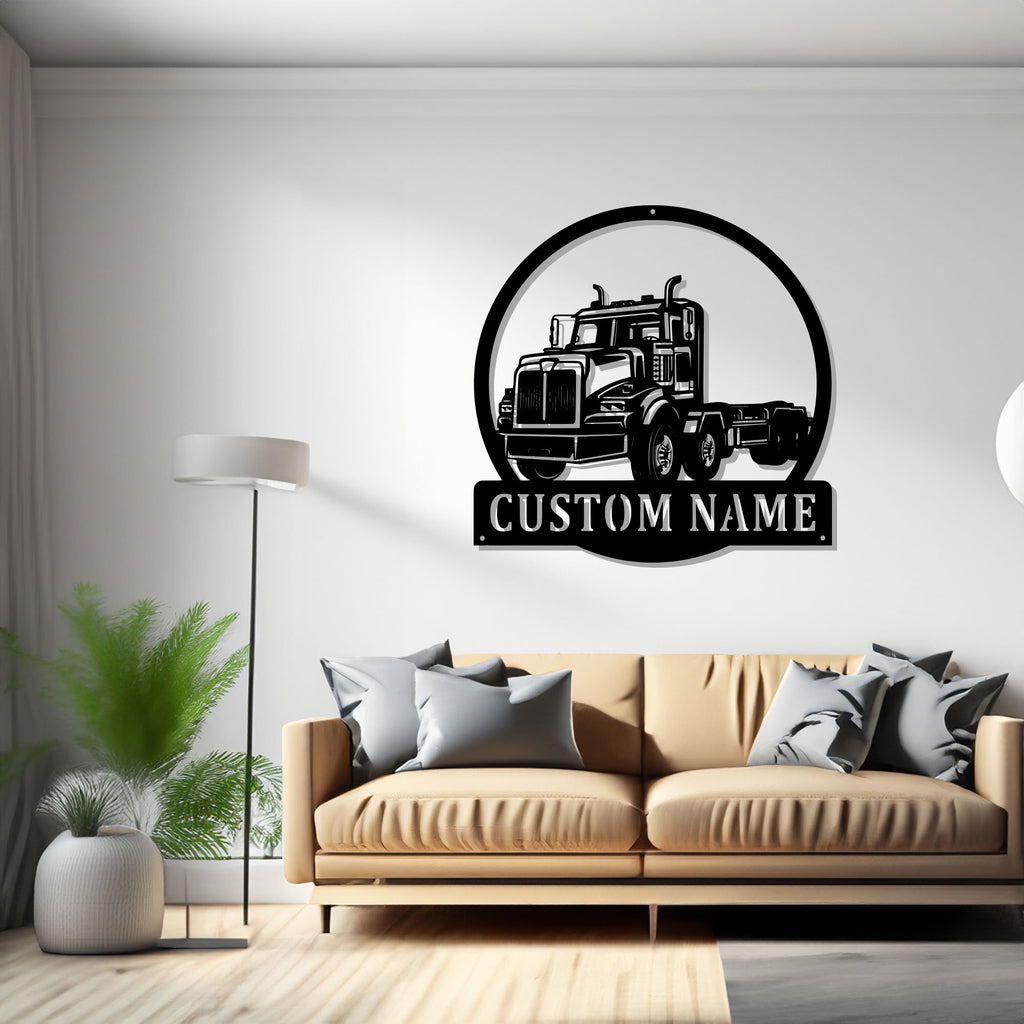 Custom Semi Truck Metal Sign, Personalized Semi Trucker Name Sign Decoration For Room, Semi Truck Metal Decor - 1766285840