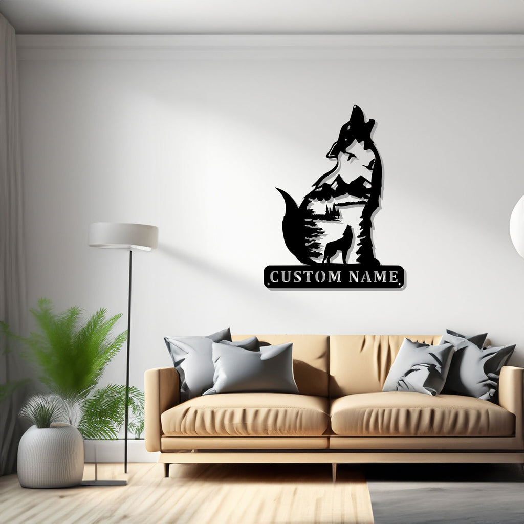 Custom Howling Wolf Metal Wall Art, Personalized Wolf Name Sign Decoration For Room, Wolf Metal, Custom Wolf Sign - 1504994351