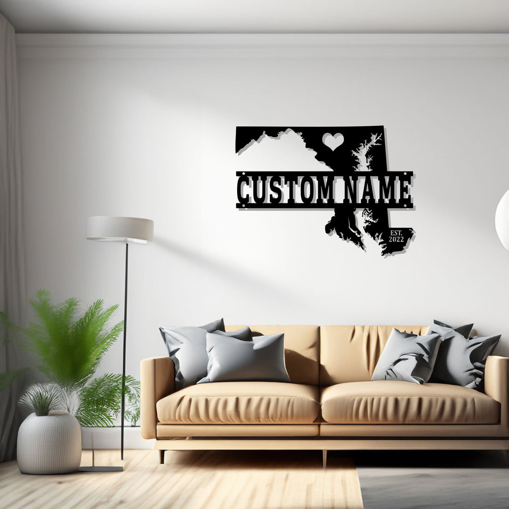 Custom Maryland Map Metal Wall Art, Personalized Maryland State Name Sign Decoration For Room, Born In Maryland Decor