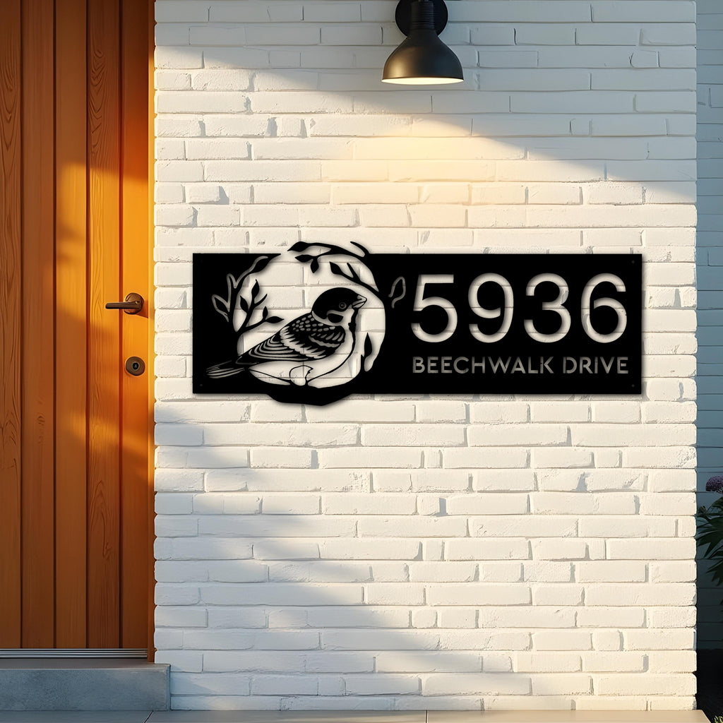 Custom Metal Bird on tree branch Metal Address Sign, House number, Outdoor Number Signage, Yard Sign Address Plate