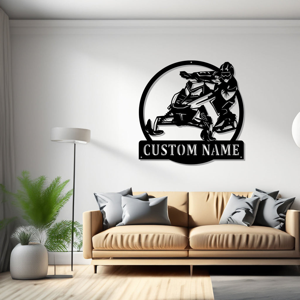 Custom Snowmobile Metal Wall Art, Personalized Snowmobile Rider Name Sign Decoration For Room, Snowmobile Metal Decor - 1544802933